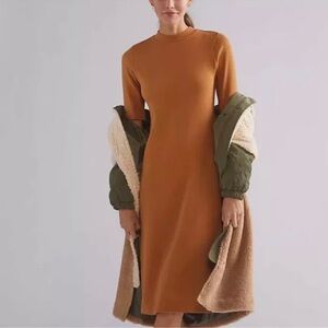 Daily Practice by Anthropologie Honey Ribbed Mock Neck Midi Dress Size S EUC